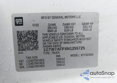 2022 GMC Savana Cargo Rwd 2500 Regular Wheelbase Work Van z USA, uszkodzony, nr VIN 1GTW7AFPXN1255725